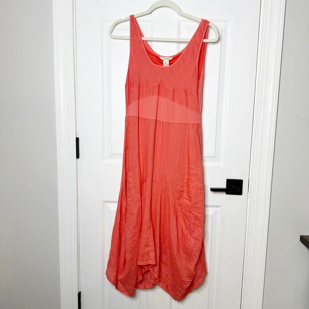 Sundance Size S 100% Linen Coral Sleeveless Asymmetrical Midi Dress Lagenlook